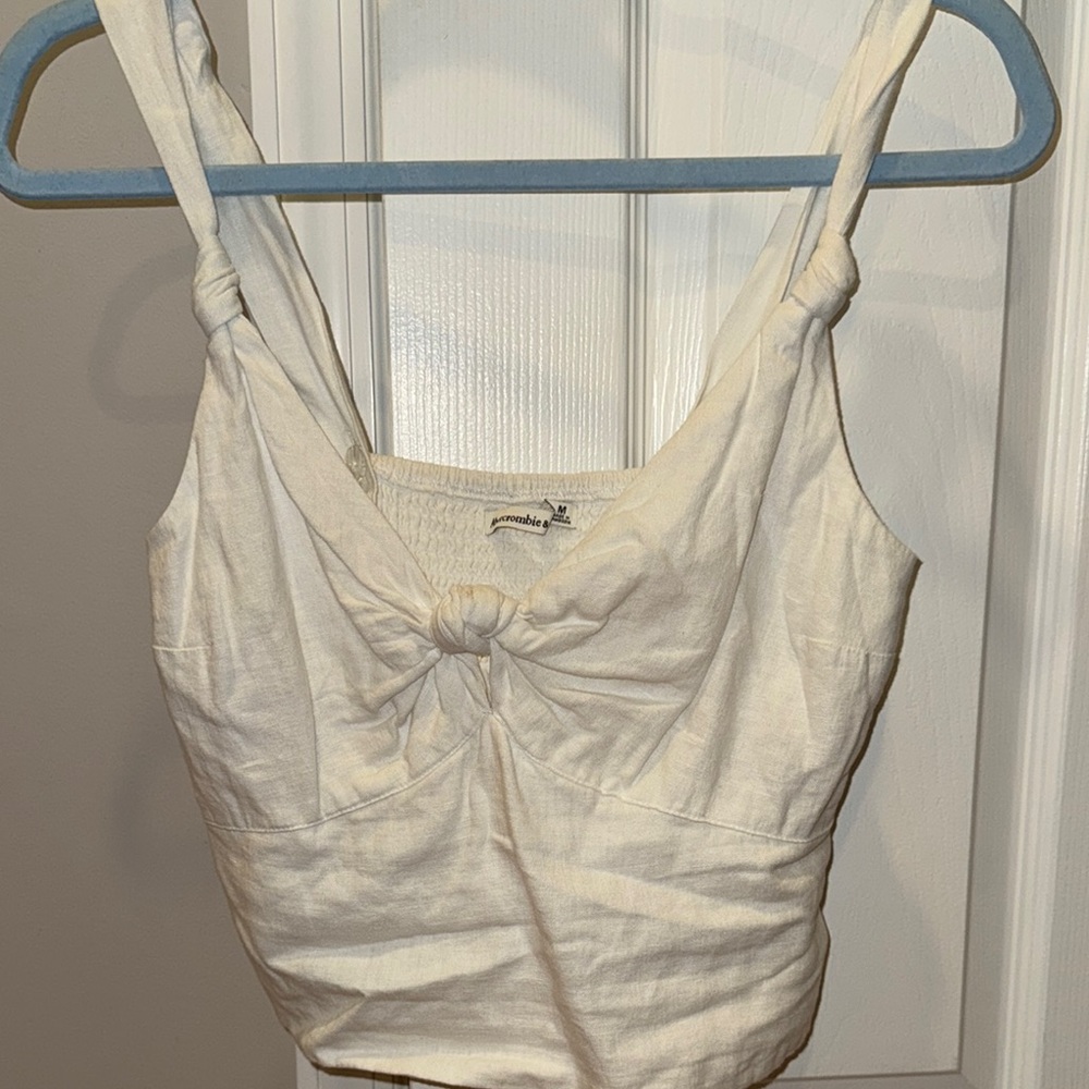 Abercrombie & Fitch White V-Neck Sleeveless Tank Top with Tie Front